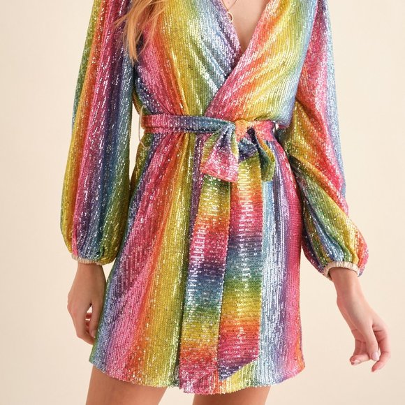 Multicolor Striped Sequin Dresses Rainbow Striped Sequin Dress